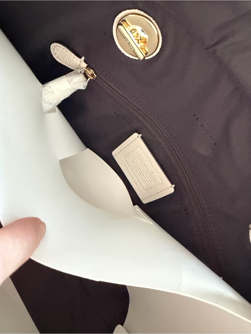 Coach White Pebble Leather Tote with Gold Chain Handles - Picture 10 of 11